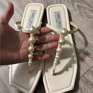 Jimmy Choo Ivory Sandals with Pearl Details